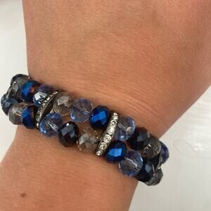 Blue rhinestone beaded stretchy bracelet